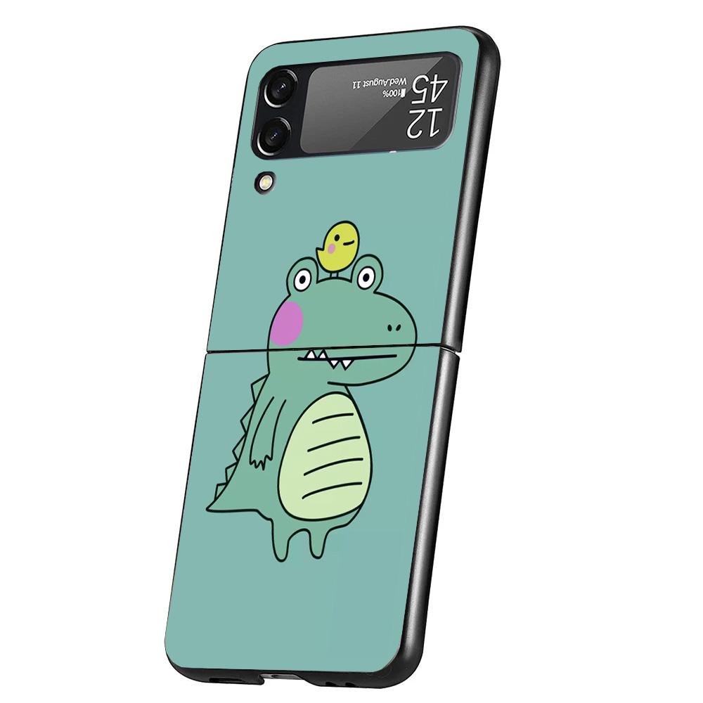 Cute Cartoon Dinosaur Baby Case Phone Cover for Samsung Galaxy Z Flip 6 5 4 3 5G ZFlip6 ZFlip5 ZFlip4 ZFlip3 Black Hard Trend Fu