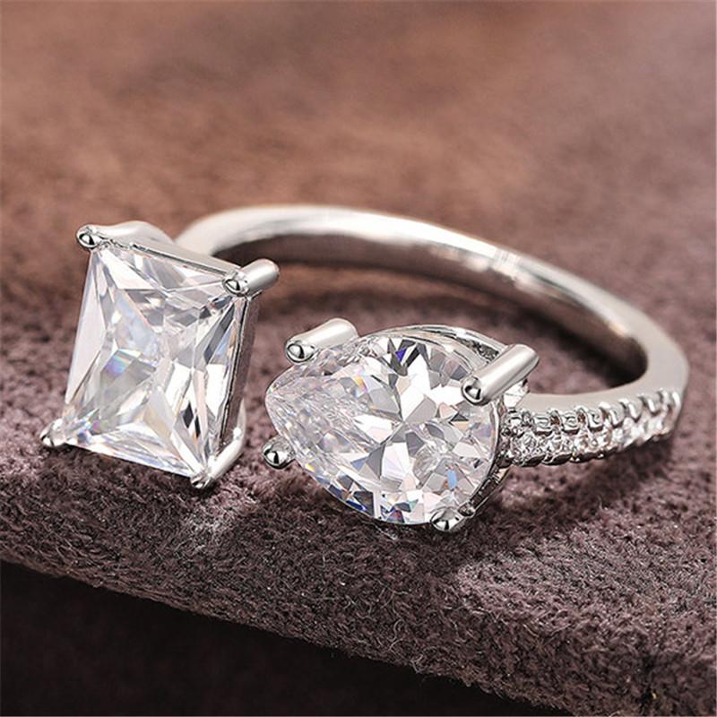 

925 Sterling Silver Geometric Cubic Zircon Open Ring for Women Luxury Trendy Female Accessories Wedding Party Adjustable Jewelry resizable