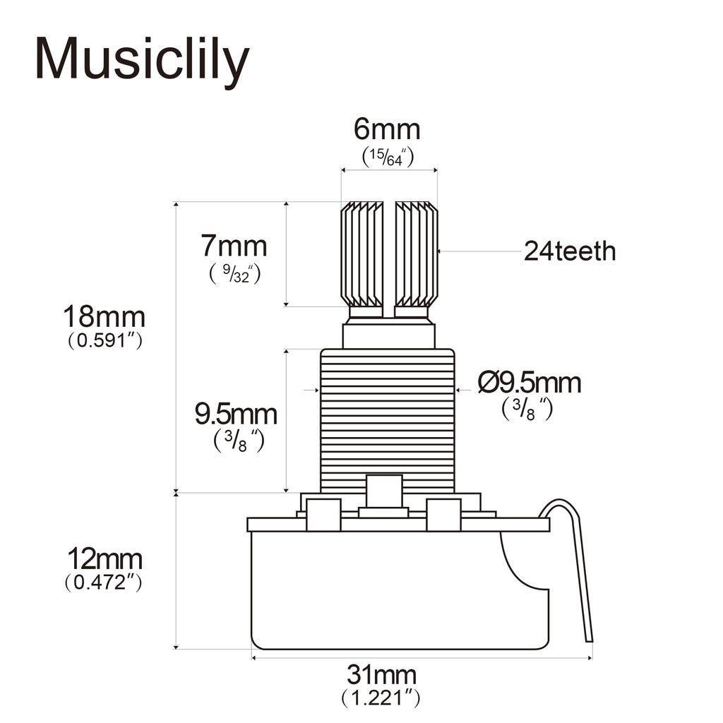 CTS 450 B500K Standard Split Shaft for Electric Guitar and Bass of Potentiometer, 3/8" 10% B-Curve, (Set 4)