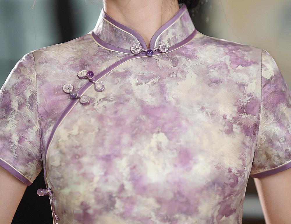 2025 Summer Pink High-End Mulberry Silk Short-Sleeve Cheongsam - Slimming, Modern Style