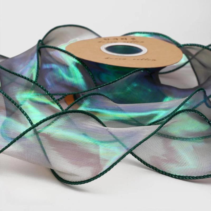 10 yards Rotolo di nastro di organza di colore pieno con bordo ondulato a coda di pesce per bouquet di fiori, regali, confezioni, decorazioni per feste di nozze