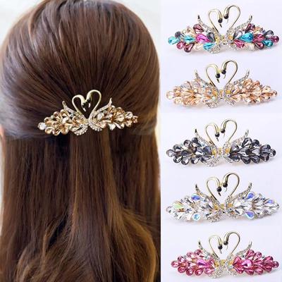 Pinzas para el pelo con forma de cisne, de color dorado, con diamantes de imitación, accesorios para el pelo de mujer