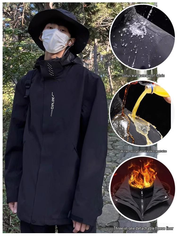 Damen 2024 Neue Outdoor Drei-in-Eins Dünne Wasserdichte und Winddichte Jacke für Sommerbergsteigen.