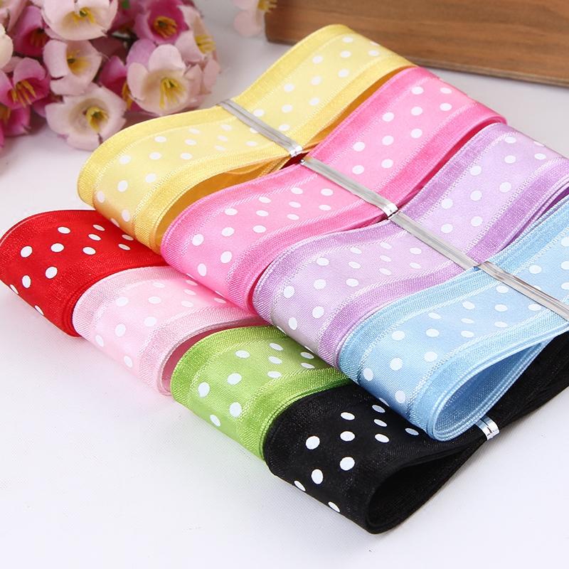 1''25mm Bilateral Organza Printing Polka Dots Ribbon Handmade Hair Bow Party Christmas Wedding Decor DIY Sewing Fabric 1 Yard