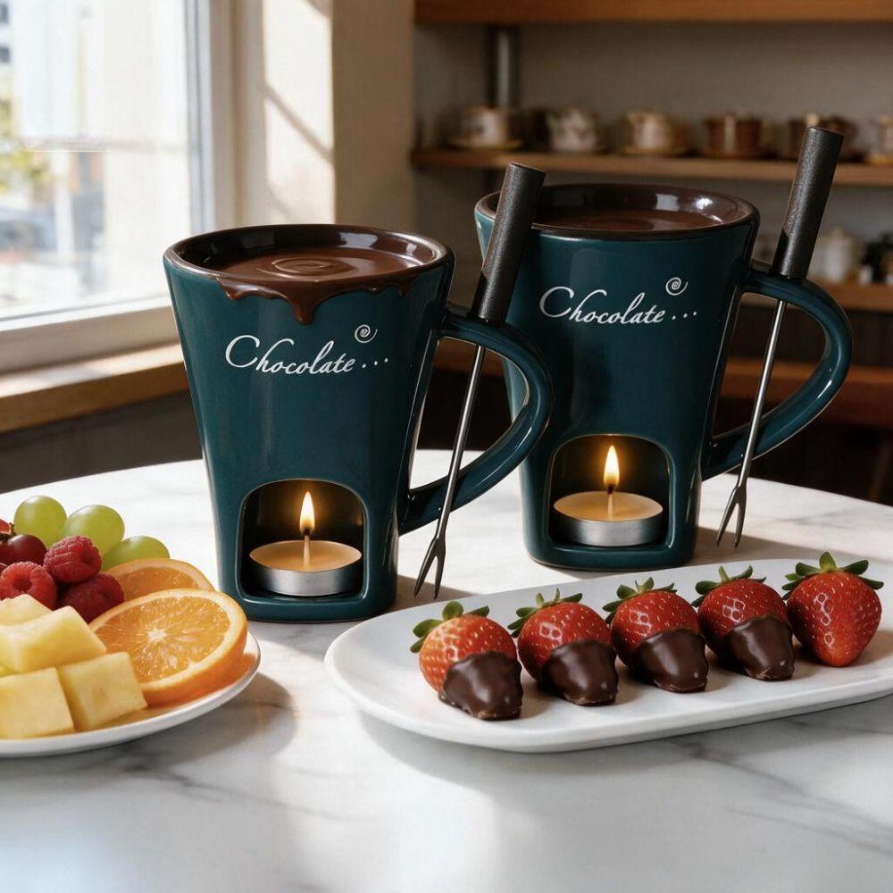 With Fork Tea Light Chocolate Melting Cup Ceramic Cheese Melting Pot Marshmallow