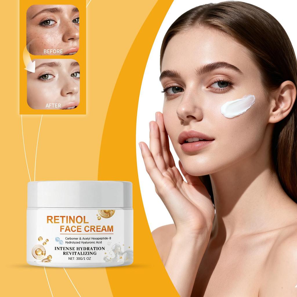 Retinol Gesichtscreme, Leichte Geschmeidige Textur, Feuchtigkeitsspendend Erfrischend, Tägliche Feuchtigkeitscreme für Weiche Angenehme Haut