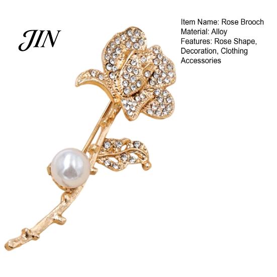 Non-fading Flower Pin Faux Pearl Rhinestone Rose Brooch, Retro Lapel Clip, Oxidation Resistant Brooch Sweater Cardigan Coat Suit Scarf Decor,