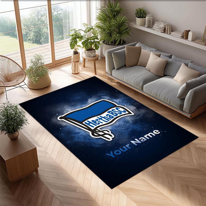 Hertha Bsc Printed Crystal Velvet Rug Non‑Slip Crystal Velvet Carpet For Sofa Bedroom Indoor Home Decoration