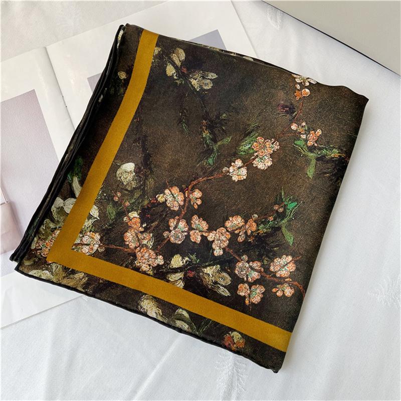 Bufanda de seda cuadrada de 110 x 110 cm, bufanda pequeña estampada a la moda para mujer, pañuelo para el cuello para oficina, pañuelo para el pelo para mujer, pañuelo tipo chal para mujer