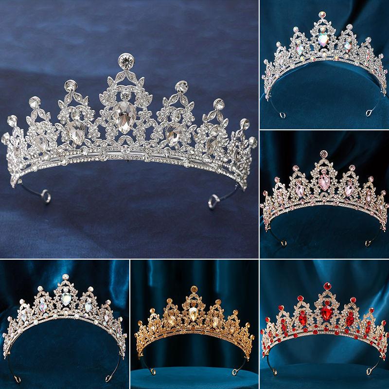 The Bride's Baroque Crown Alloy Water Brick High End Luxurious Silver Crown Wedding Dress Headwear Birthday Crown