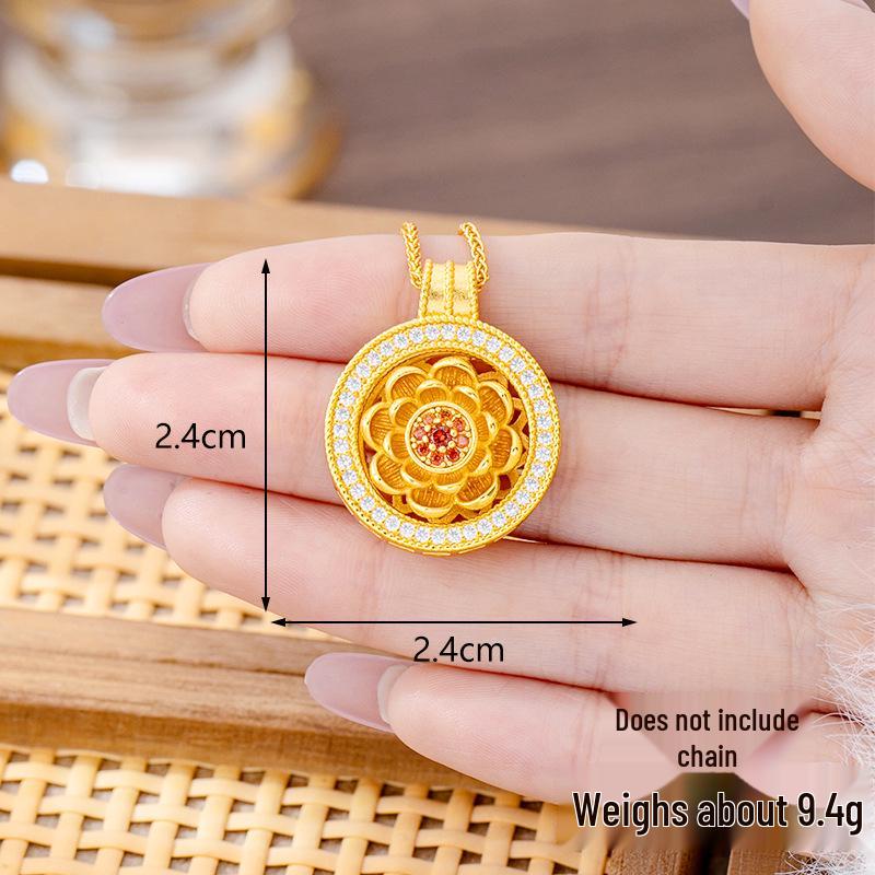 Ancient Gold Sand Eight-Treasure Compass Blessing Necklace - Chinese Retro Copper Alloy Jewelry