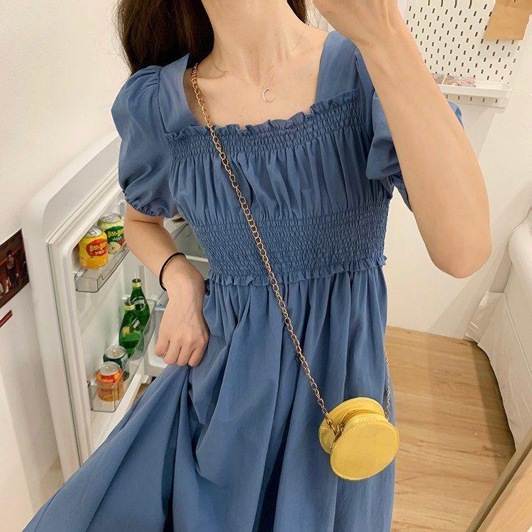 

Summer Solid-color Dress, Plus-size Women s Dress, Waist-cinching, Slimming, Belt-covering Long Dress for Children XXL синій