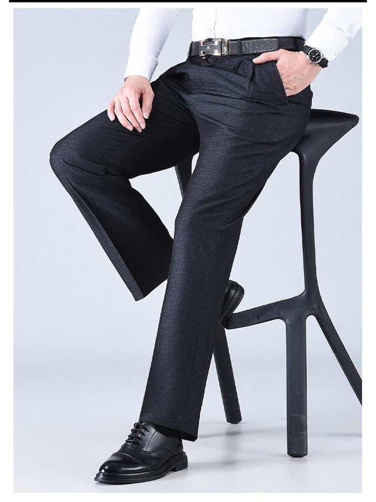 New Men's Iron-Free Pleated Dress Pants - Straight Leg, Professional Trousers for Middle-Aged Businessmen