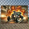 Vintage Metal Tin Sign  Retro Green Hot Rod Racing Wall Art with FlamesExplosion Design  WeatherResistant High Quality Garag