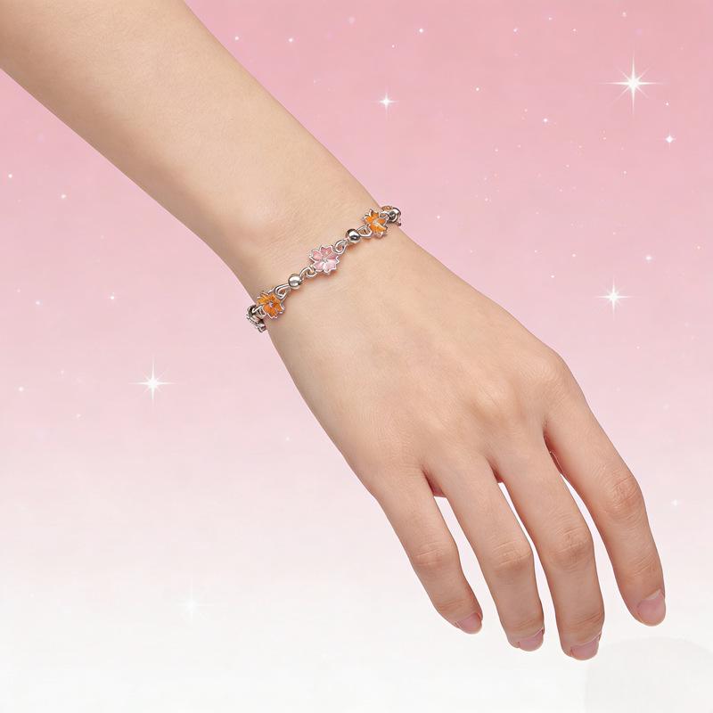 Sterling Silver Cherry Blossom Bracelet for Women - Exquisite, High-End Gift for Girlfriend