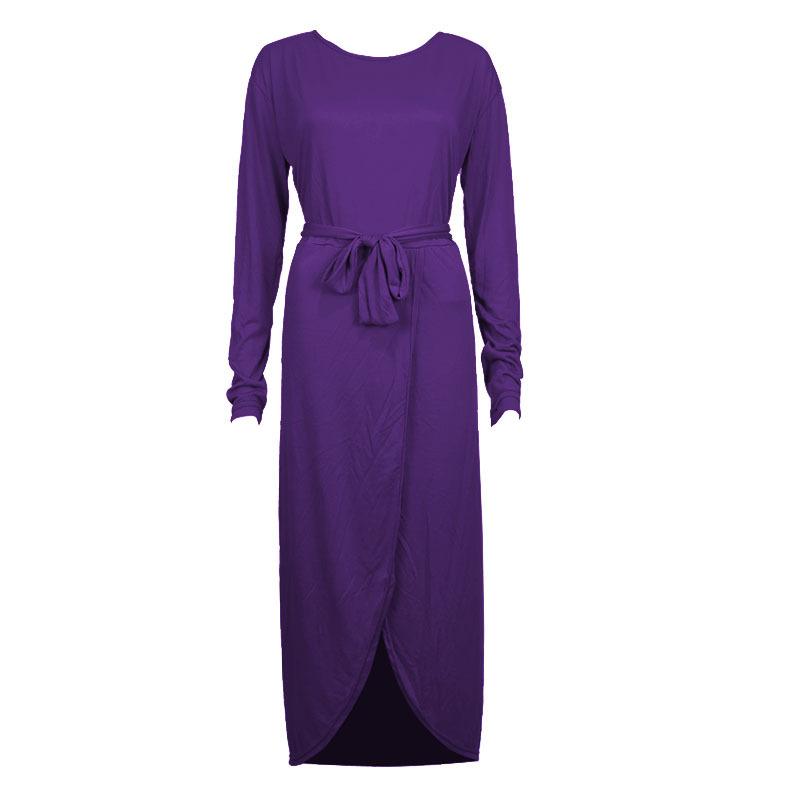 eBay solid color anti-sleeve flat long-sleeved crew neck irregular dress color