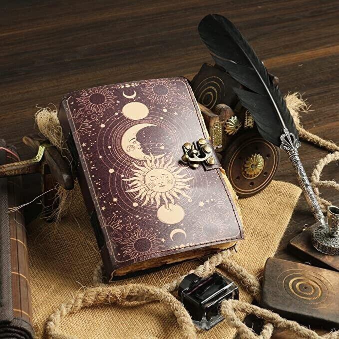 Sun & moon vintage kožený deník • papír s okrajem, kniha stínů