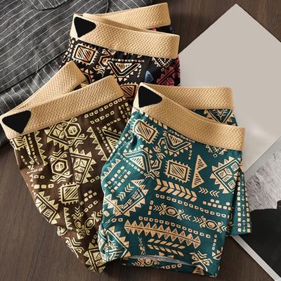 Boxer Underwear Mid-rise Elastic Waistband U-Convex Shorts Briefs Retro Printing Panties Sleepwear Daily Wear