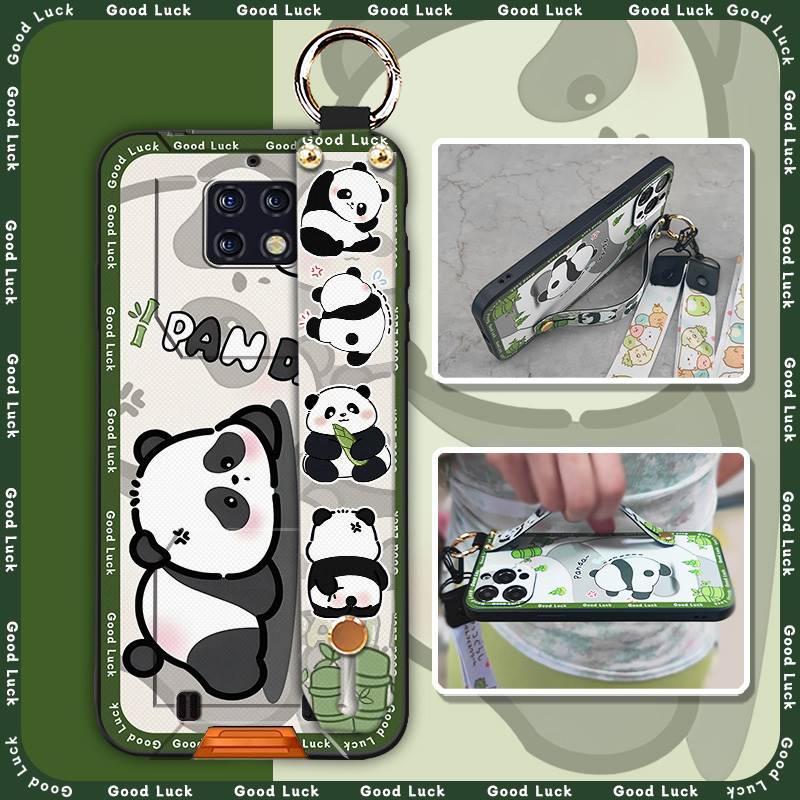 Cute Back Cover Phone Case For Oukitel WP6 Silicone Cartoon Ring Wrist Strap Panda Fashion Design Phone Holder Soft Case