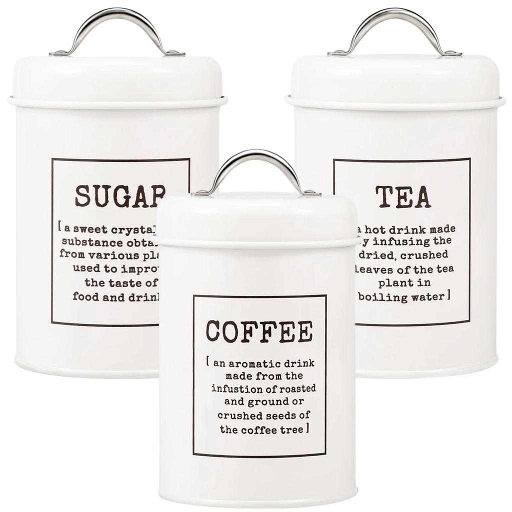 3Pcs Tea Coffee Sugar Canisters Set Space Saving Food Storage Jars Canisters Tea Organizer Airtight Coffee Container for Home