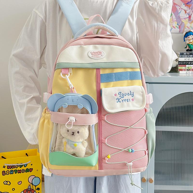 Contrast Color Women's Backpack Large Capacity Student Schoolbag