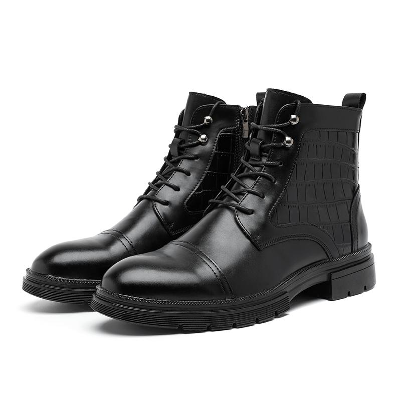 

British Style Motorcycle Boots for Men Chunky Platform Men s Retro Leather Side Zipper Heightening High Top Work Shoe Big Size 46