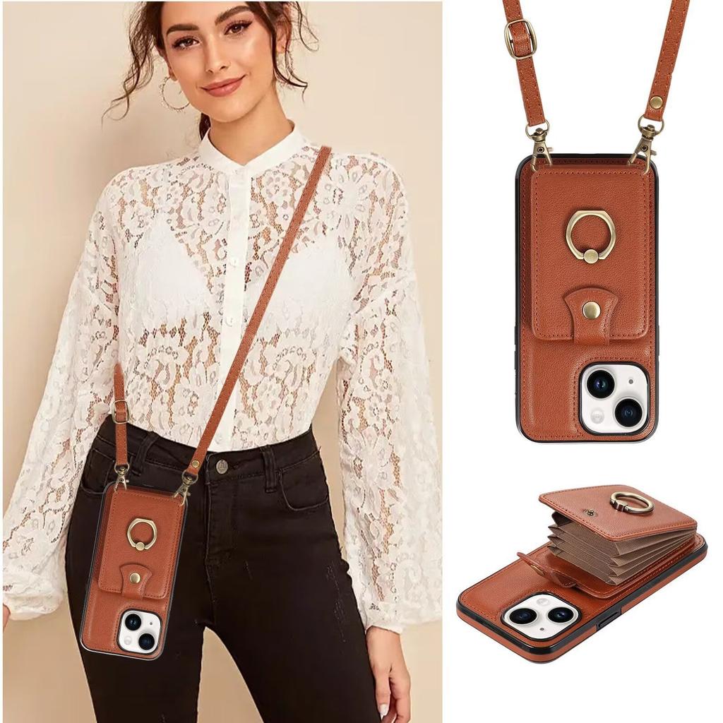 Applicable to iphone15 crossbody organ ring card bag mobile phone case 15pro multi-card all-inclusive bracket case