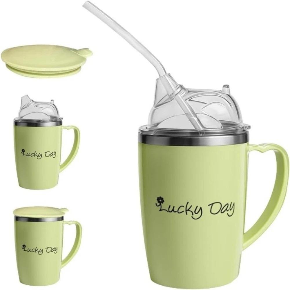 

Creative 350ml Drinking Aids Sippy Cup Stainless Steel Anti Choke Straw Cup Spill Proof Easy-Clean Elderly Feeding Cup небесно-голубой