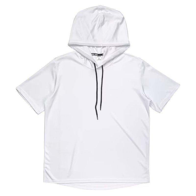 Unisex Summer Thin Short Sleeve Hooded T-shirt Japanese Style Solid Color Loose Plus Size Breathable Casual Pullover Tee