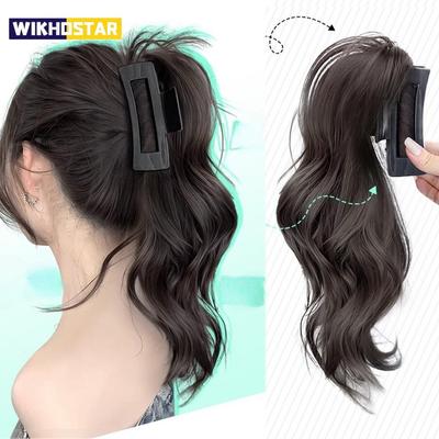Synthetische Perücke Y2K Hotties Girls Lang Flauschig Lockig Hoher Pferdeschwanz Greifperücke Elegant Damen Halb Wasserfall Clip-in Haarverlängerungen