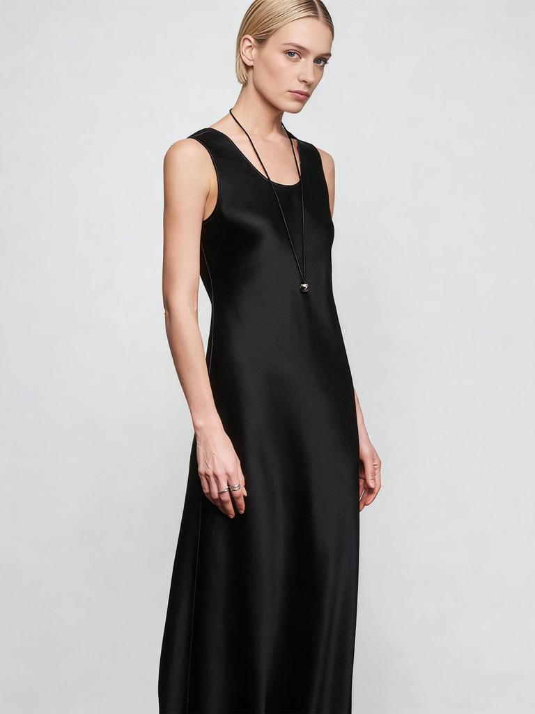 Elegant Satin Slim-Fit U-Neck Sleeveless Dress for Seaside Vacations