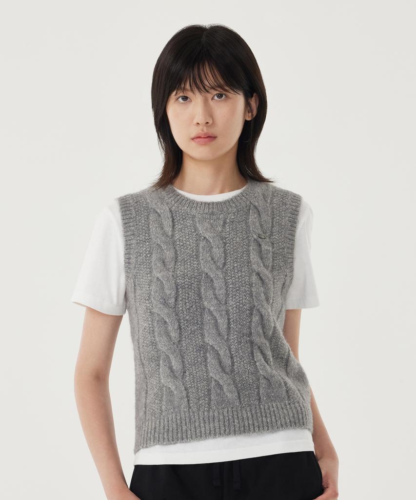 COVERNAT WOMAN Cable Knit Vest Melange Gray
