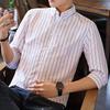 Erkek İnce Kesim Çizgili Gömlek: Japon Tarzı, Yedi Kollu, İlkbahar ve Sonbahar için Şehirli Günlük