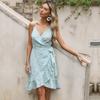 Summer Backless Ruffle Edge Suspender Skirt Lace-up Small Floral Beach Skirt Cross-border Foreign Trade Peach Heart Collar Dress