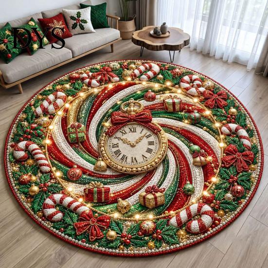 Durable Floor Rug for Holidays Round Christmas 3D Rug, Optical Illusion Area Santa Gnome Mat Holiday Decor Pattern, Non-slip Living Room Entryway
