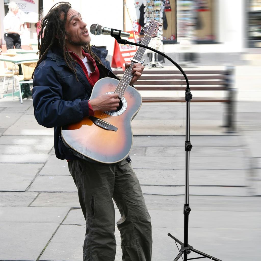 Socpuro Gooseneck Microphone Stand, Performance Microphone Tripod Stand with 360-Degree Swivel Arm, Compact, Portable, Foldable, Lightweight,