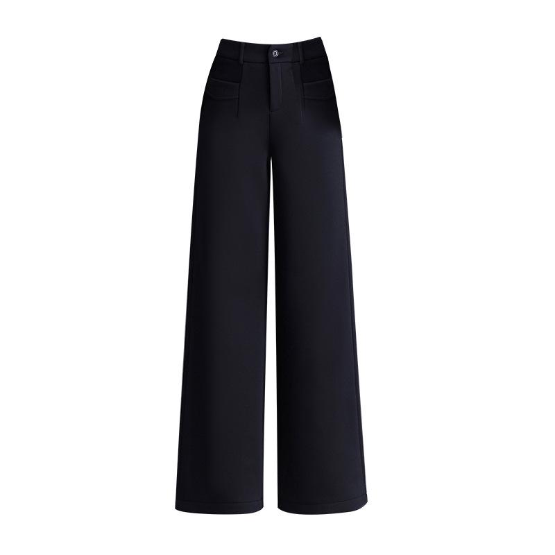 Women's High-Waisted Velvet Wool Wide-Leg Pants - Autumn/Winter 2026 Fashion - Loose, Straight-Leg Casual Versatile Trousers