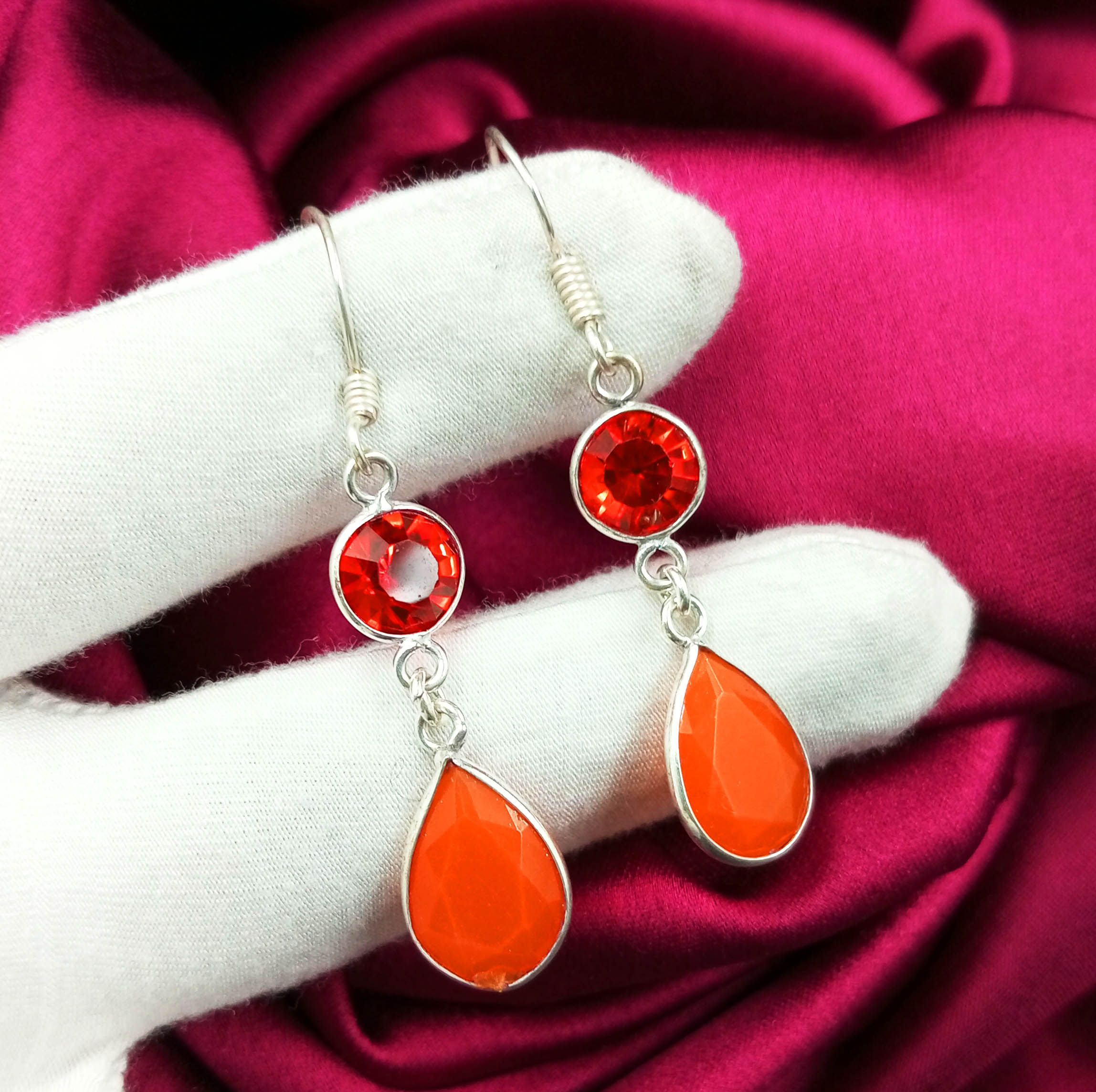 

Женские серьги-крючки Red Facted Topaz Gemstone из стерлингового серебра 925 пробы EEJ-E86