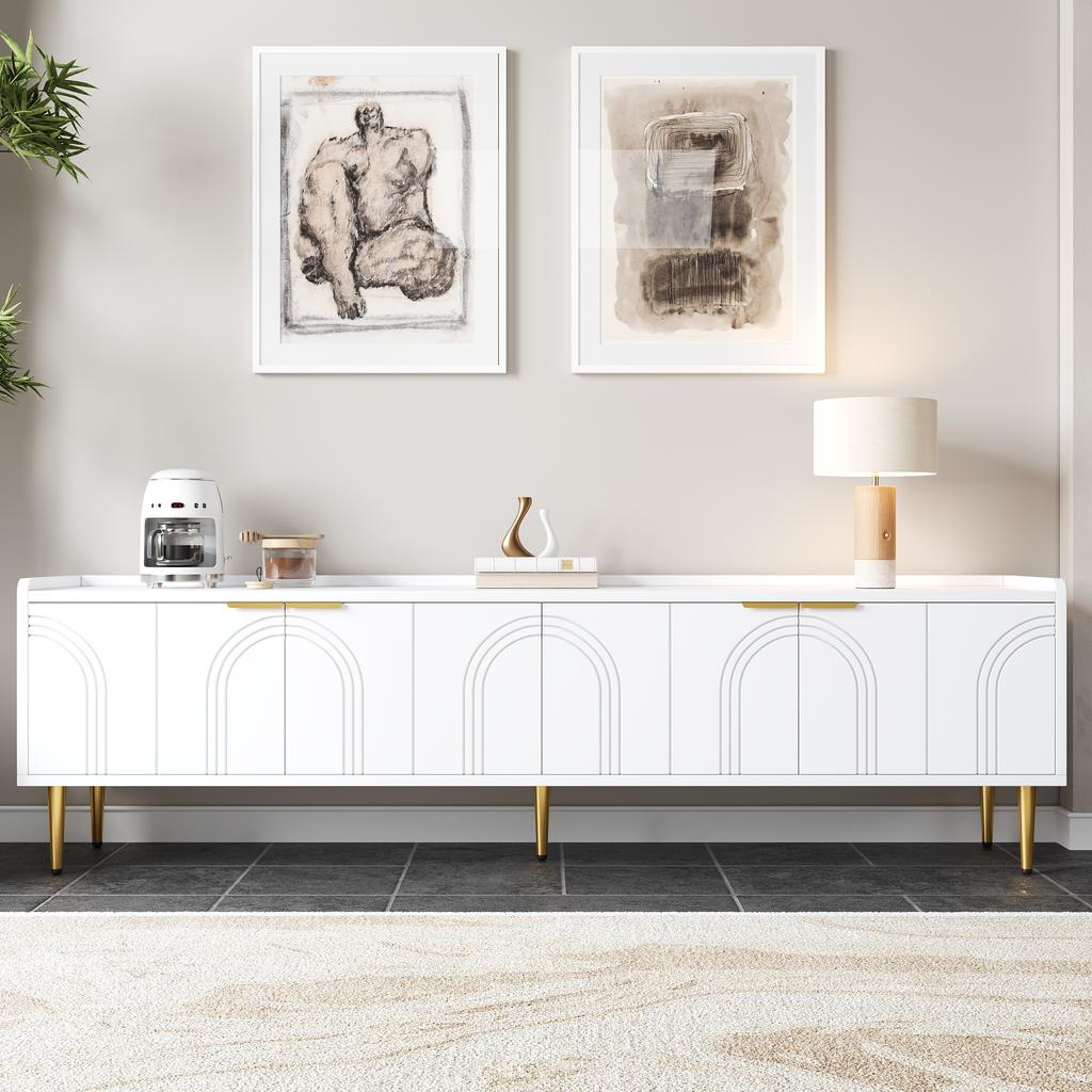 TV Cabinet, Lowboard with Textured Door, TV Furniture, Golden Handles and Golden Feet, 170 L x 35 W x 47.5 H(cm)