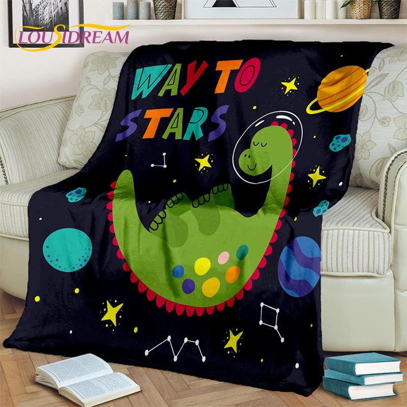 HD Cute Dino Cartoon 3D Dinosaur Space Children Blanket,soft Throw Blanket for Home Bedroom Bed Sofa Picnic Office Cover Blanket