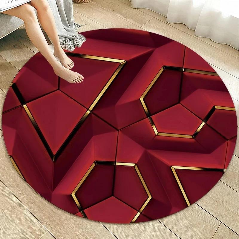 Crystal Velvet Psychedelic Round Rug, Abstract Geometric Illusion Print Non Slip Floor Mat for Living Room, Bedroom, Sofa Decor
