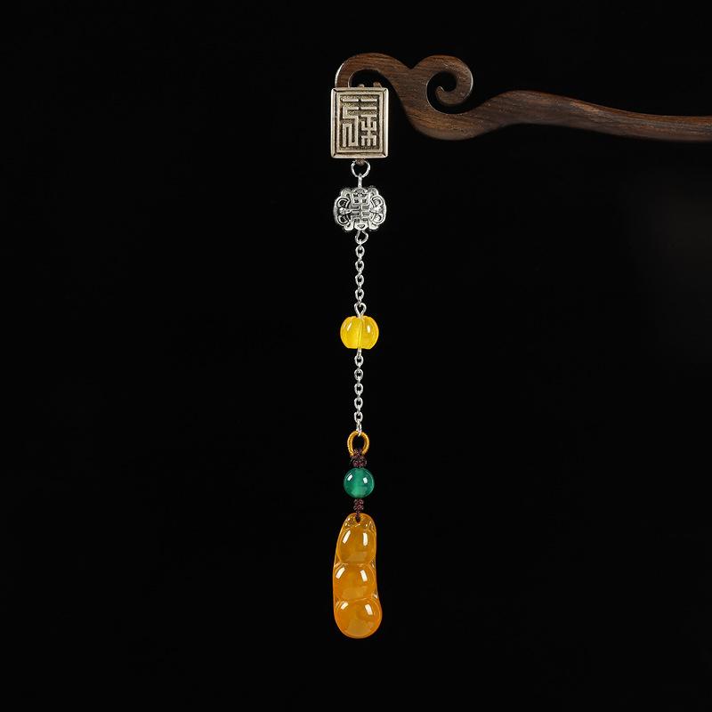 Original Natural Chalcedony Ping An Fudou Cheongsam Press Pendant Women's Retro Medium Fringe Pendant Hanfu Brooch