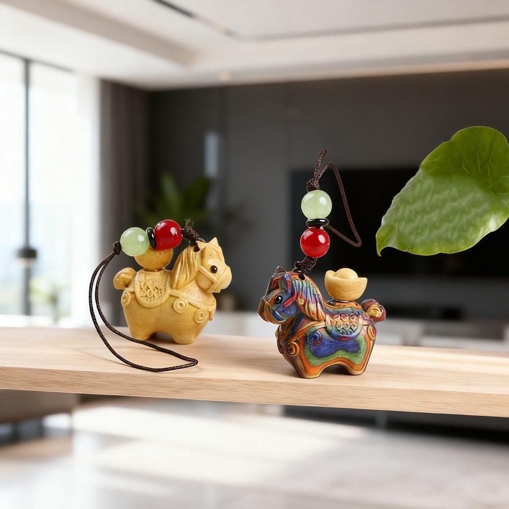 Mini Zodiac Horse Pendant Chinese Style Green Sandalwood Phone Chain Wooden Horse Keychain  Friends
