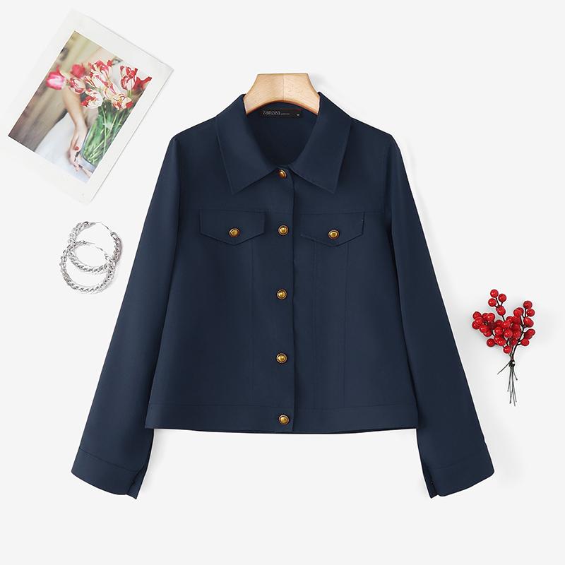 

ZANZEA Women Turn Down Collar Long Sleeve Casual Blouse 5XL темно-синий