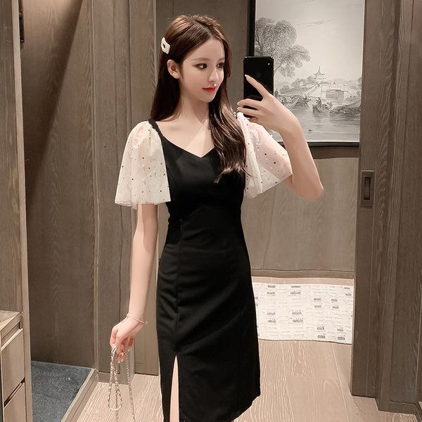 Black Side Split Dress Women's Year New Waist Skinny Skirt Sexy Temperament Summer Muse Fan