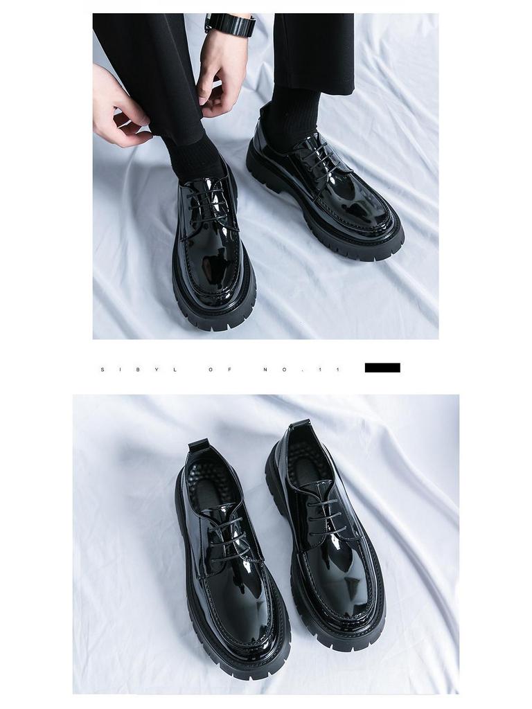 2024 Men's Chunky Patent Leather Lace-up Loafers: Stylish Big Head, Thick Sole for Hairstylists