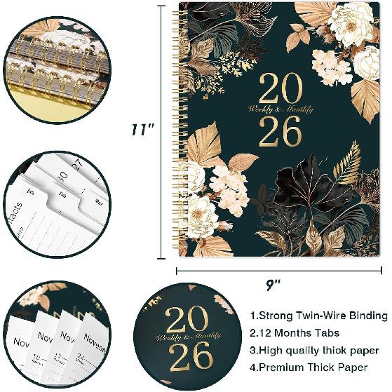 2026 Planner - 9" x 11", 2026 Weekly & Monthly Planner, JAN.2026 - DEC.2026, Large Calendar Planner 2026 with Sturdy Cover, Premium Paper, Twin-wire