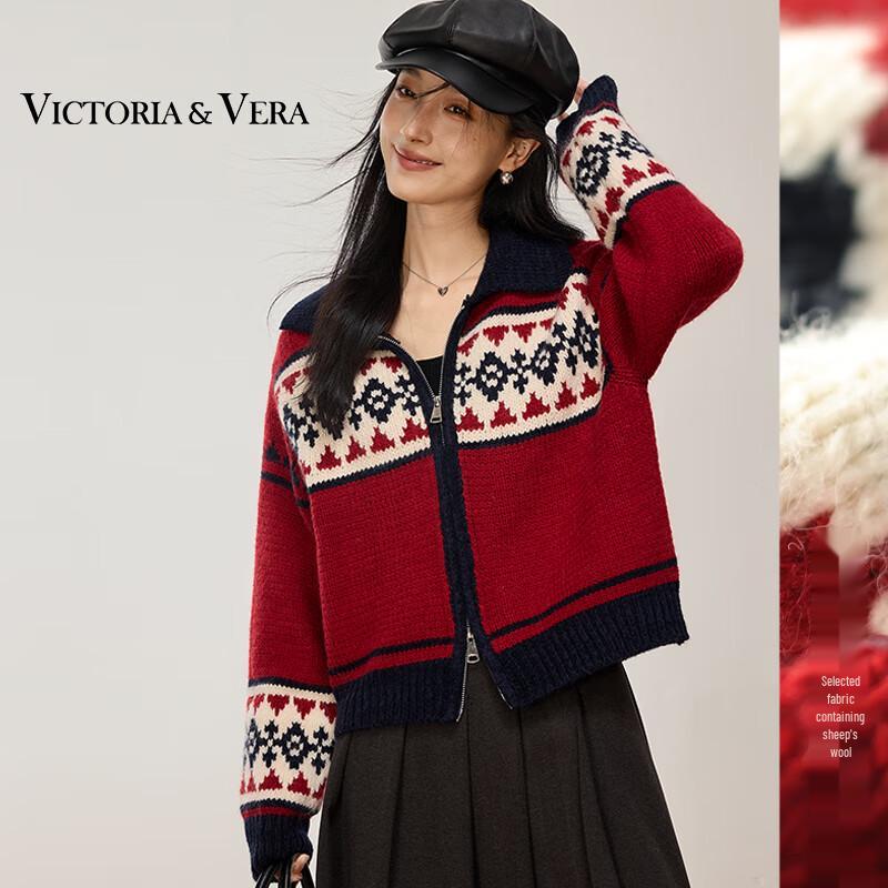 

VICTORIA&VERA Женский вязаный свитер на молнии с цветными блоками в стиле Fair Isle XL