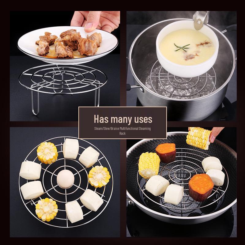 304 Stainless Steel Steaming Rack for Rice Cooker - Waterless Heat, Versatile Bun Steamer with High Legs.