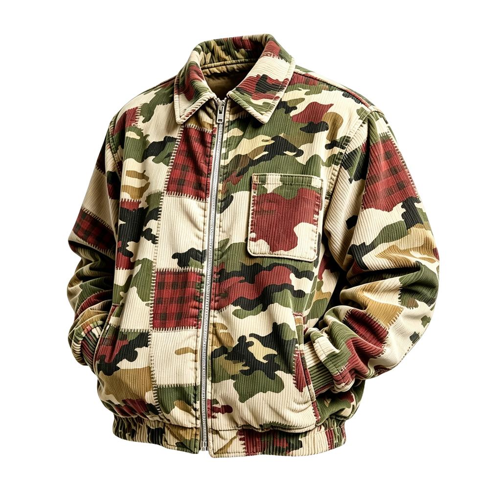 Men's Casual Corduroy Jacket with Pockets Long Sleeve Zip Up Christmas Print